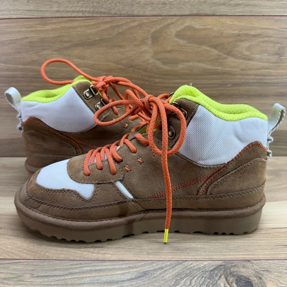 UGG Highland Sneaker Boot Womens 7 Chestnut Orange Neon Yellow High Top Sneakers